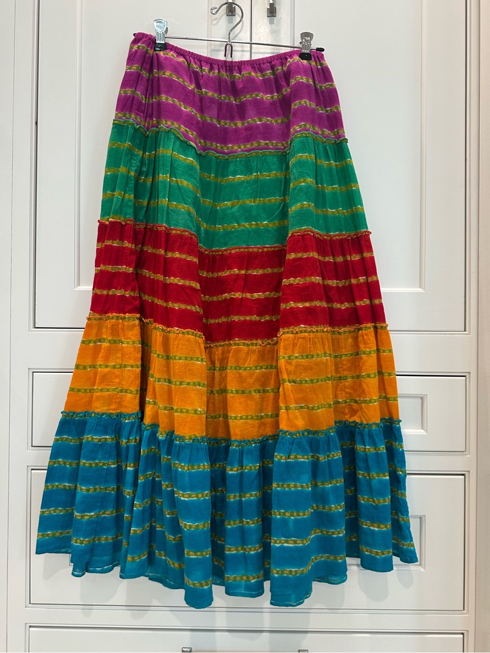 Vintage Ralph Lauren Multicolor Tiered Boho Hippie Long Cotton Skirt Large